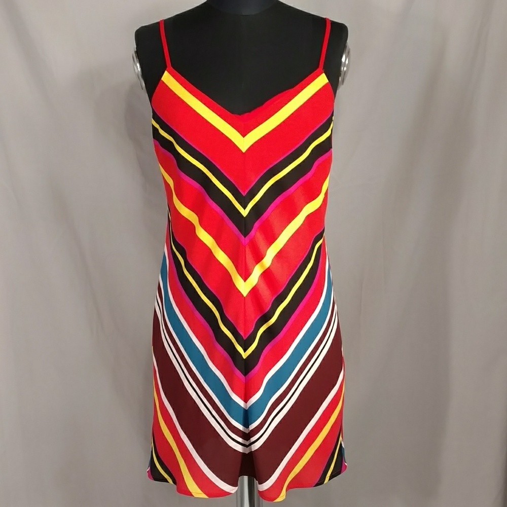 Colorful Bright Express Mini Dress Summer Sundress Diagonal Stripes Casual SeeMs